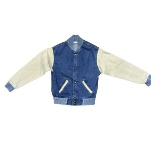 Vintage 90s The Jacket Factory Denim Jean Letterman Bomber Jacket Youth Size 14